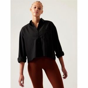 Athleta Black Cropped Button Down Shirt - Medium